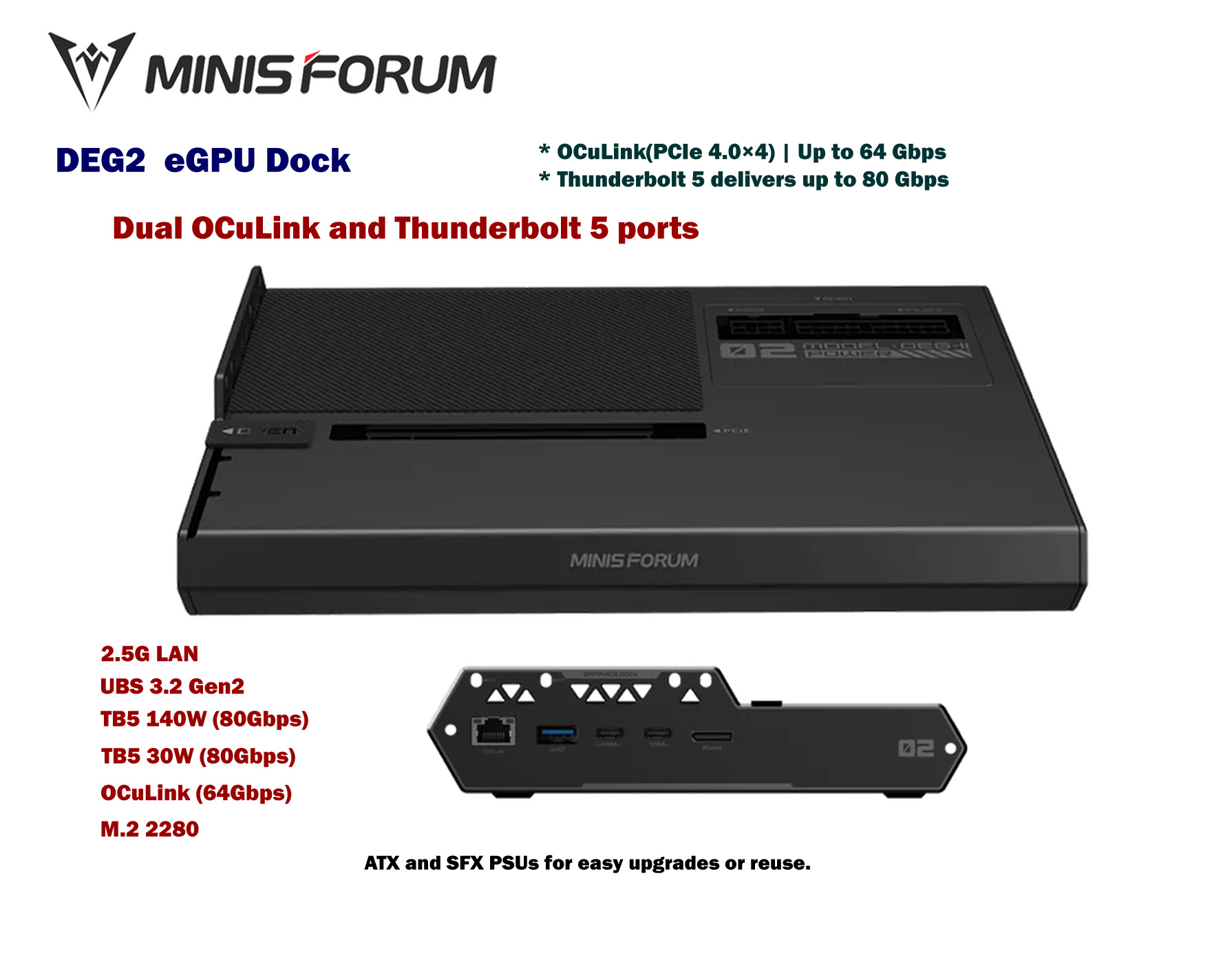 minisforum deg2 egpu dock oculink and thunderbolt 5 ports optimized for ai and creation workflows minisforum deg2 egpu dock oculink and thunderbolt 5 ports optimized for ai and creation workflows